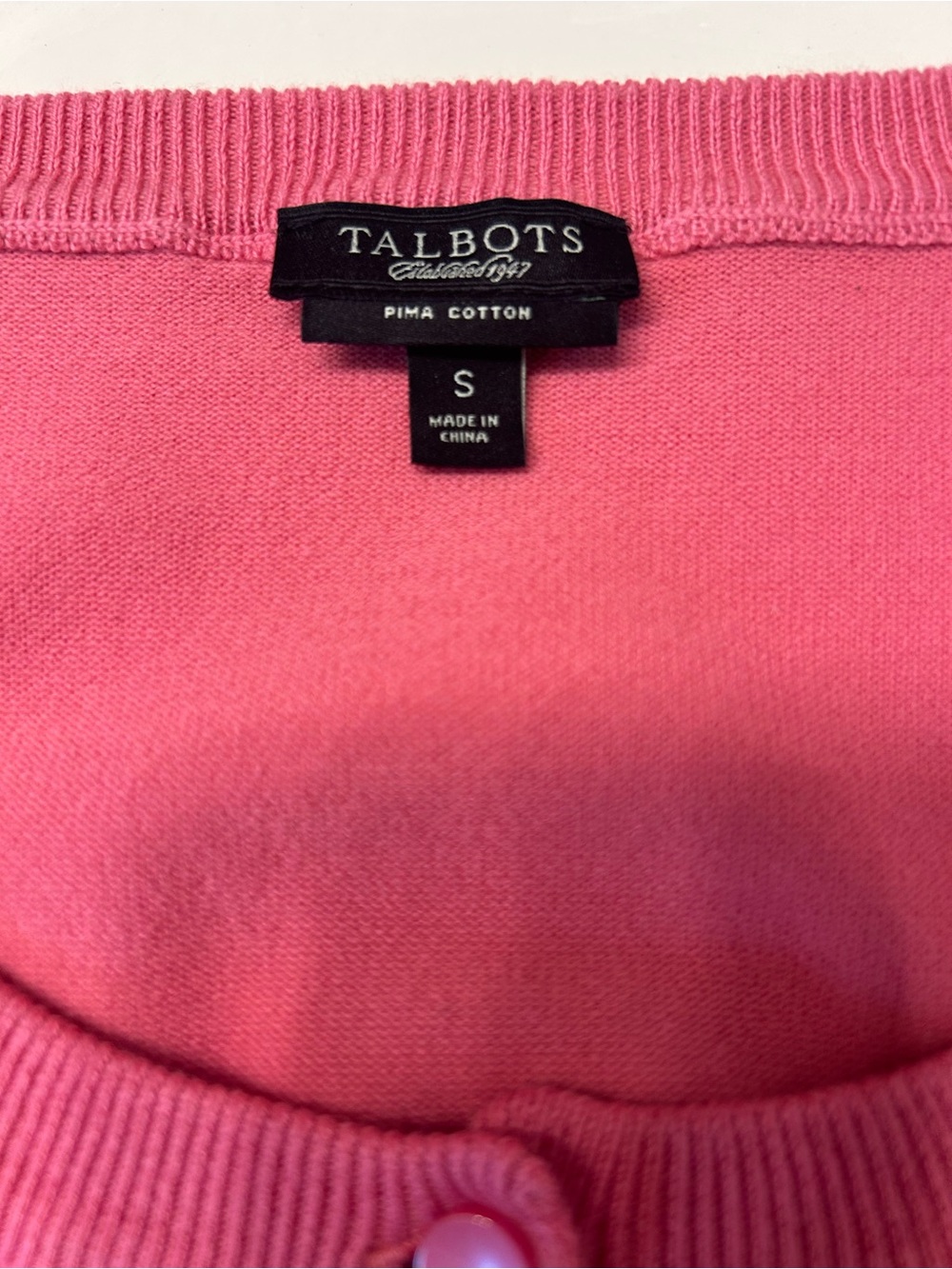 Talbots Pink Pima Cotton Button-Front Cardigan, Small, 3/4 Sleeve, NWOT - Picture 2 of 7